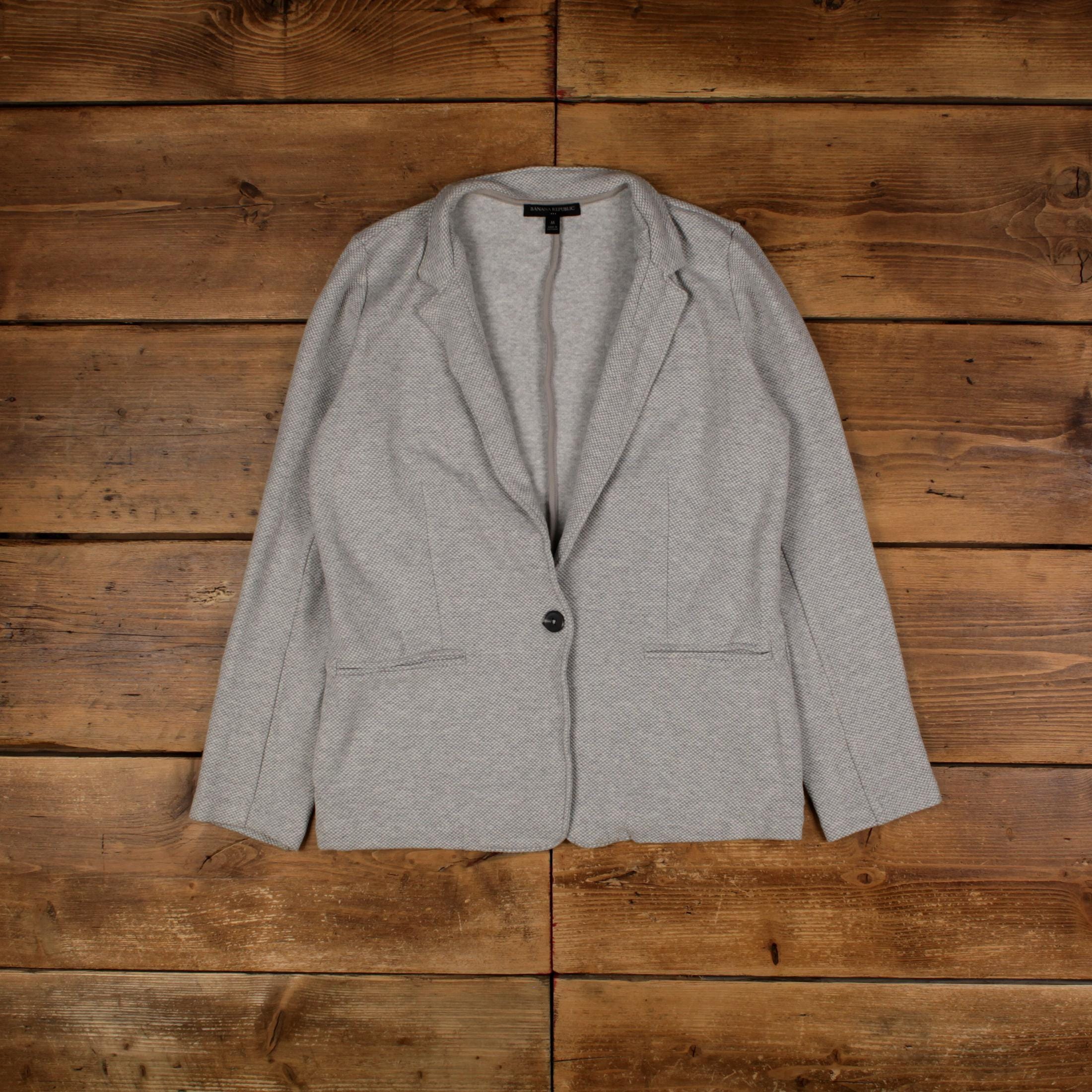 Veste Blazer Banana Republic En Laine Mélangée - Taille 10, Gris, Un Bouton, Occasion Excellent état