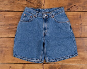 Vintage Levi's Denim Shorts 27 Levis 967 Hemmed USA Made 90s Jorts Womens Blue