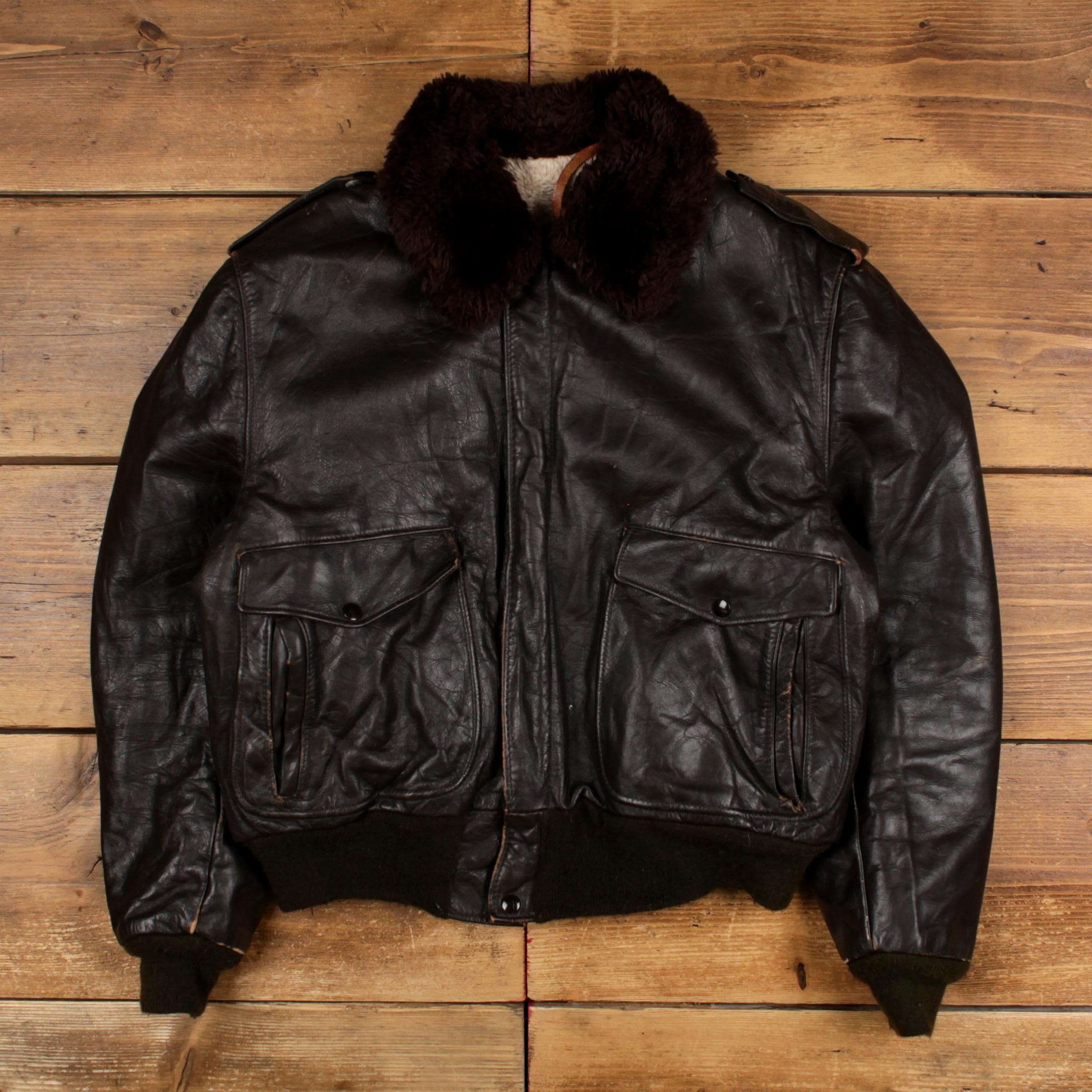 Vintage Bomber Jacket L 70s Aviator Flight Talon Zip Brown - Etsy