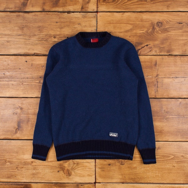Vintage Levi's Jumper Sweater M Red Tab Womens Logo Roundneck Wool Blue