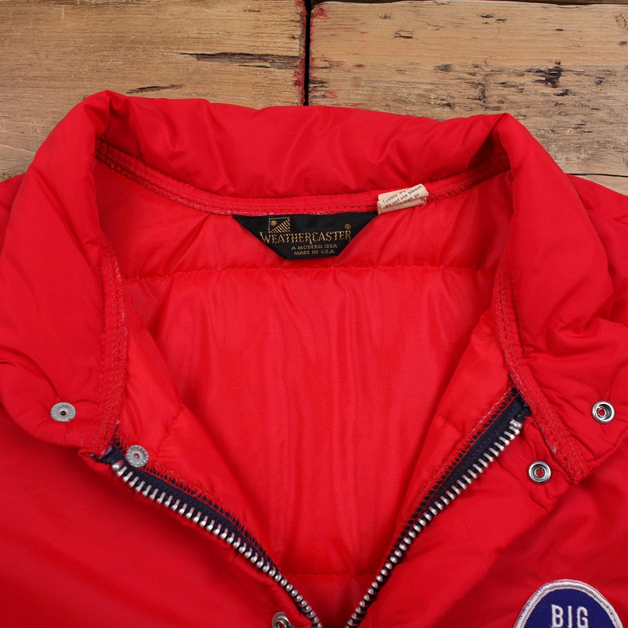 Vintage Weathercaster Puffer Jacket L Mens USA Made 80s Red