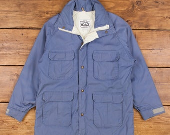 Vintage Woolrich Outdoor Coat L 80s Blue Womens Zip Snap