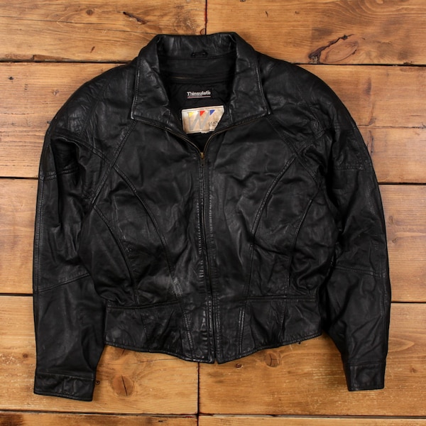 Vintage Wilsons Leather Jacket M 90s Croped Biker Black Womens