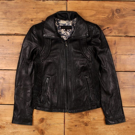 2000's leather × nylon riders jacket y2k Steve Madden Y2K Biker Leather Jacket L Womens 00s Black Moto