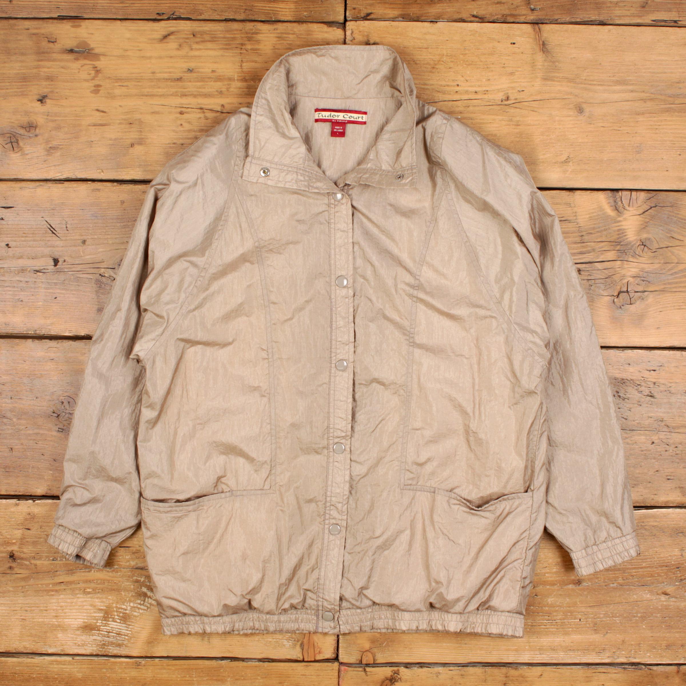 Vintage Tudor Court Windbreaker Jacket L 80s Raglan Beige Womens 