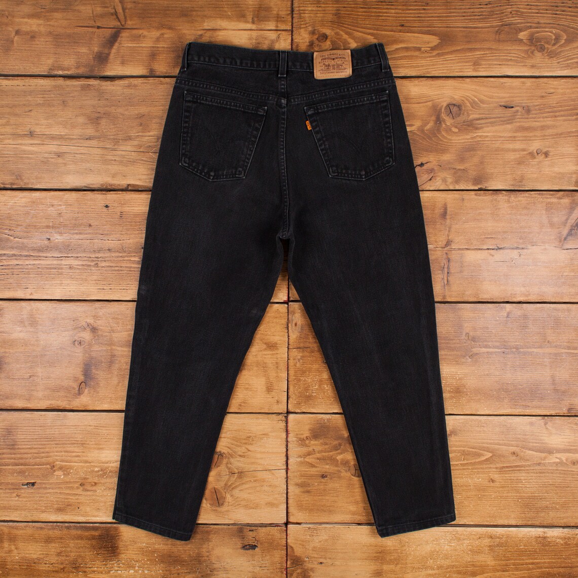 Vintage Levis Jeans 32 x 25 Dark Wash Tapered Black Womens Orange Tab Denim, foto 2 di 5