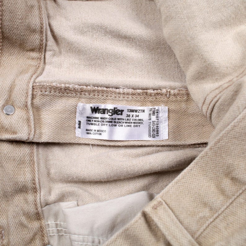 Vintage Wrangler Straight Jeans 38x34 90s Beige Zip Fly Mid Rise Denim Bild 3