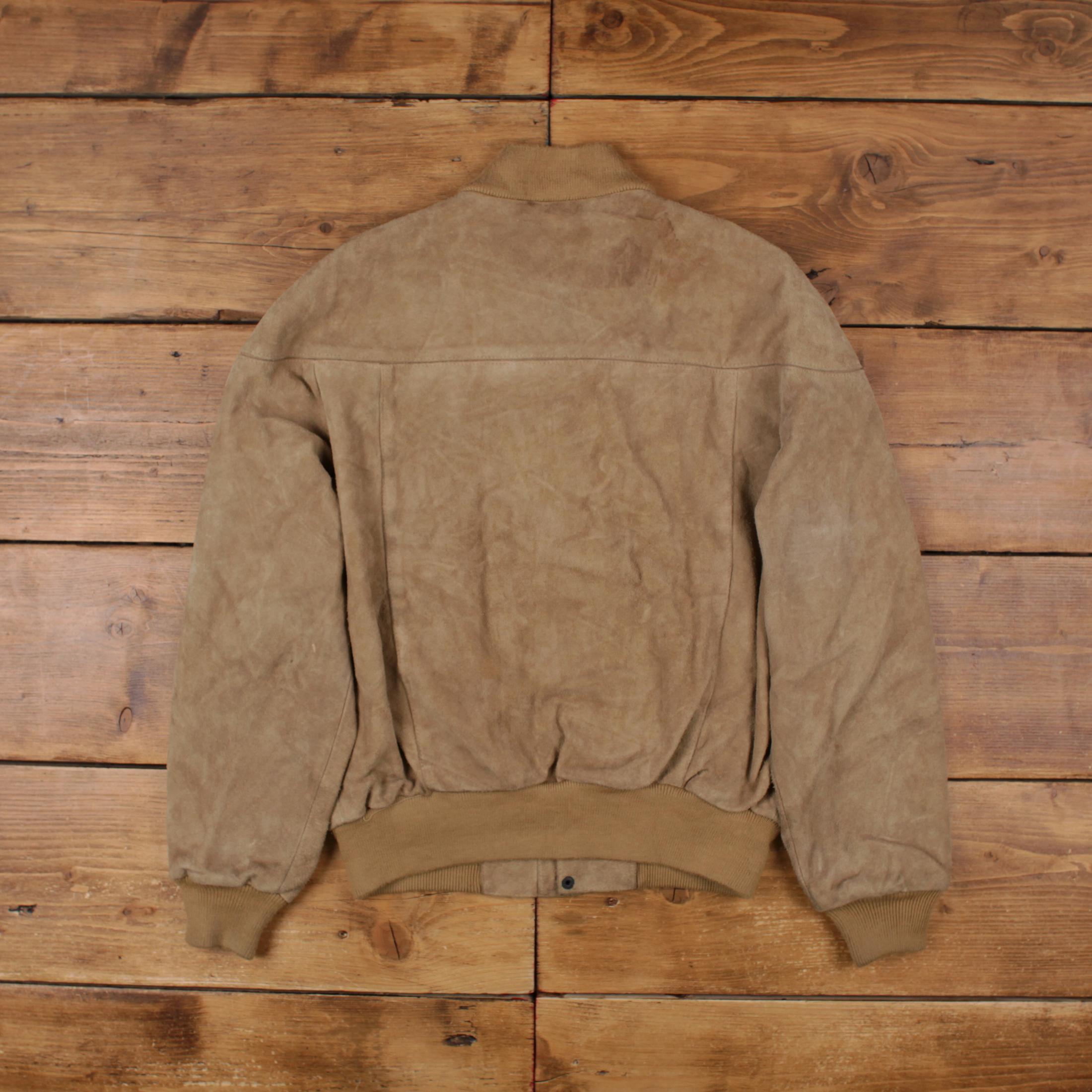 Vintage Peter Et Jon Leather Jacket L 80s Suede Bomber Beige 
