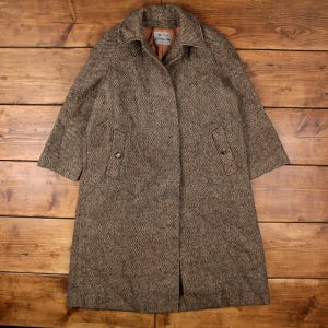 Vintage Country Life Wool Overcoat 14 Womens 80s Brown Harris Tweed Jacket