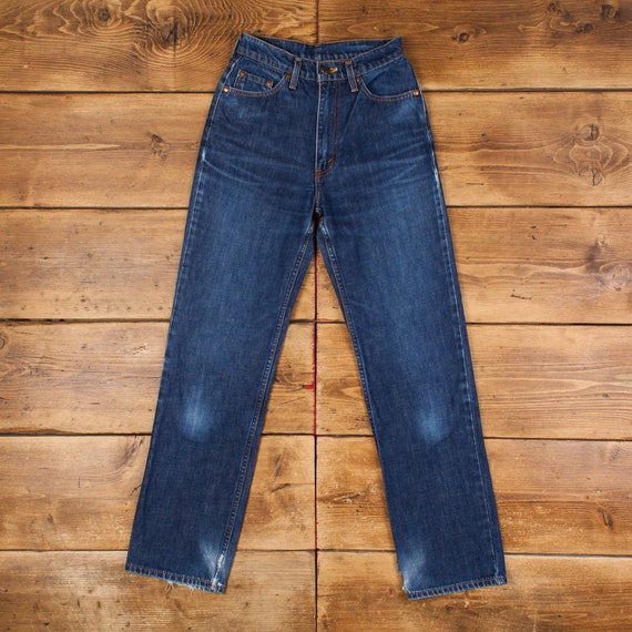 Vintage Levis Jeans 25 x 31 90s Dark Wash Bootcut Blue Womens Red Tab Denim