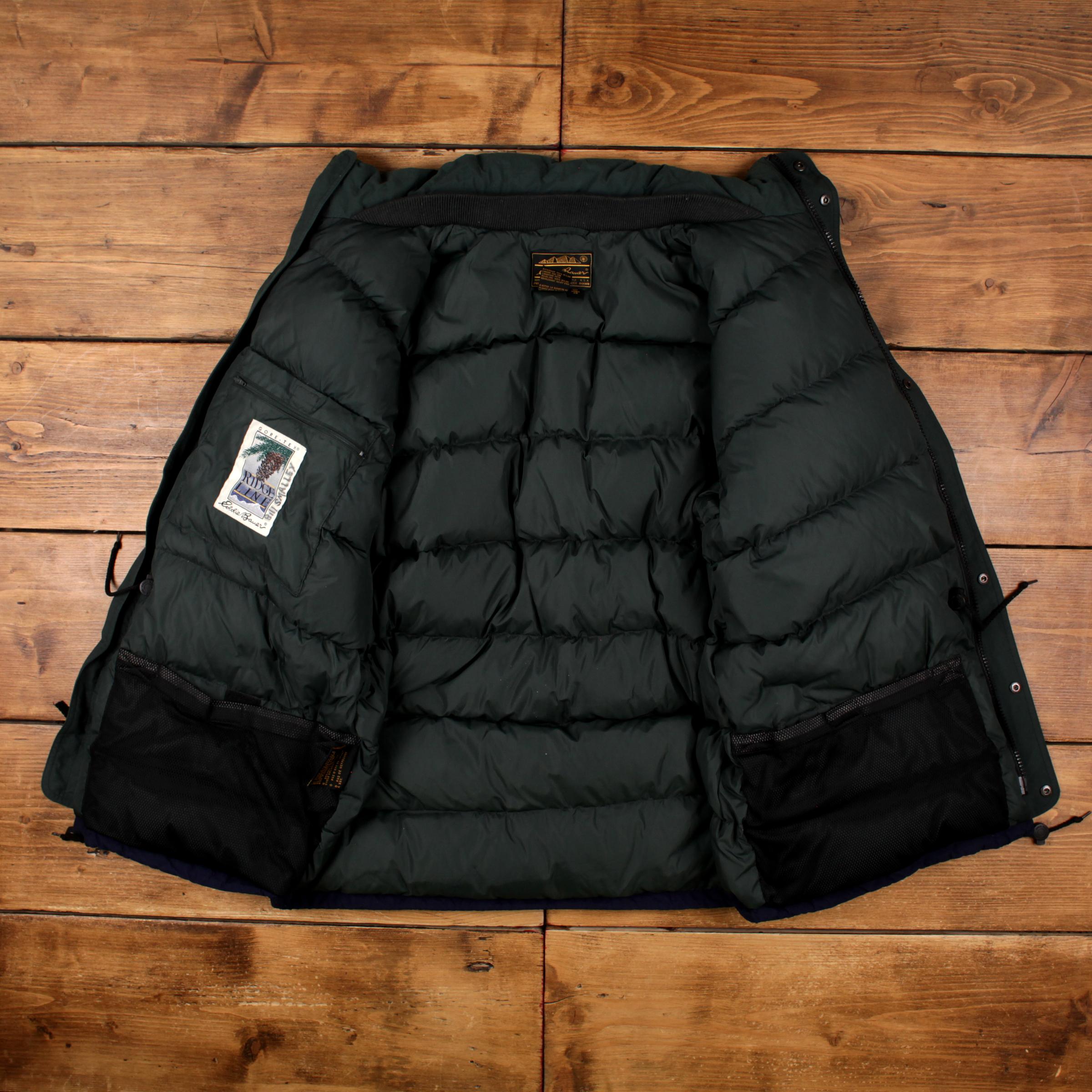 Vintage Eddie Bauer Puffer Jacket XL Down Gore Tex Ridge Line Blue 