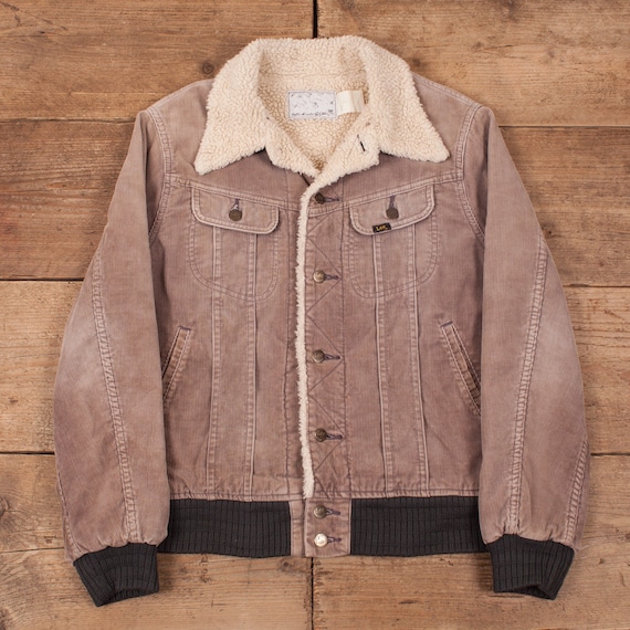 Mens Vintage Lee Beige Corduroy Sherpa Bomber Jack