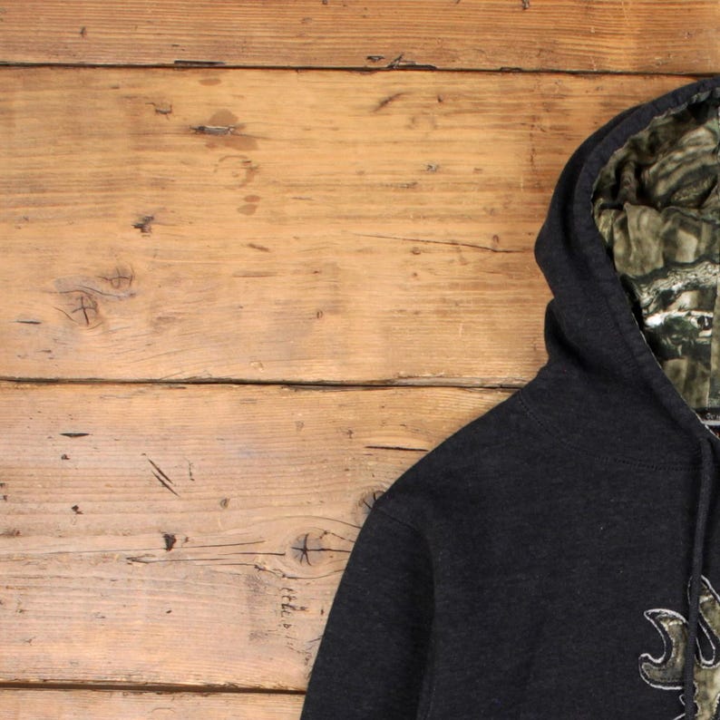 Browning Hoodie Sweatshirt M Mens Deer Logo Outdoor Camo Realtree Grey image 4