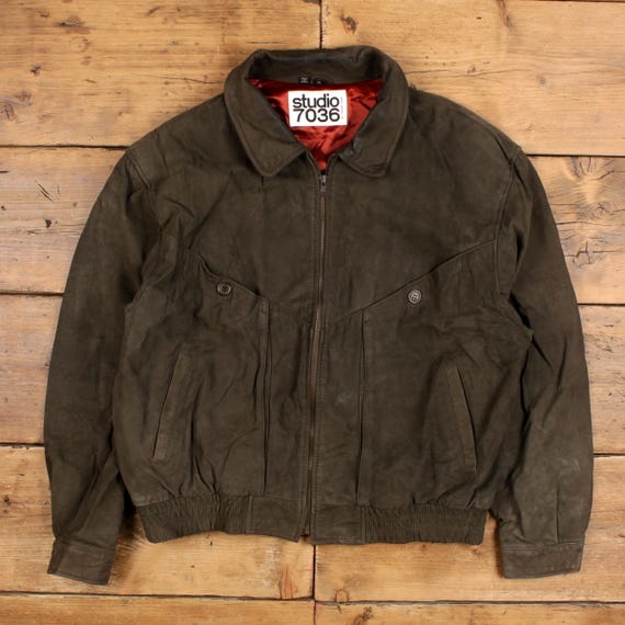 Vintage Studio 7036 Leather Jacket XL Bomber Green - Etsy Israel