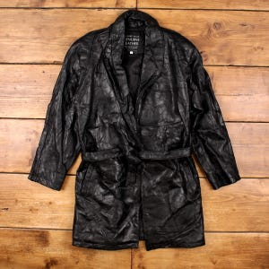 Vintage Maxam Leather Jacket M Womens 90s Black Patchwork Wrap Coat