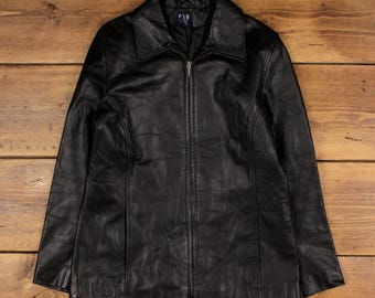 Vintage Y2K Gap Black Leather Jacket (size M) - Etsy