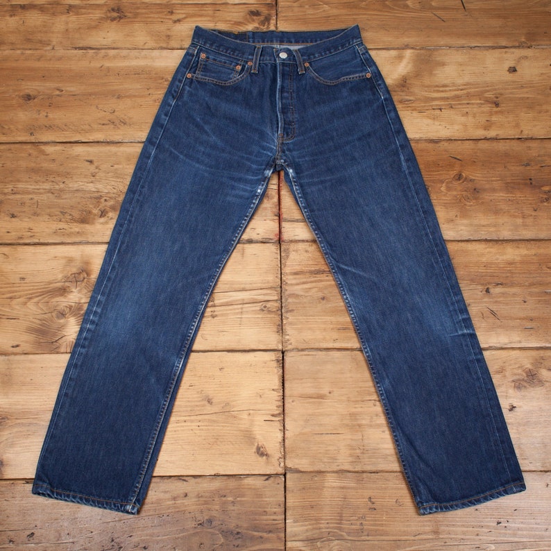 Vintage Levis Levi 501 Faded Dark Blue Straight Leg Denim Jeans Vintage Levis Levi 501 Faded Dark Blue Straight Leg Denim Jeans