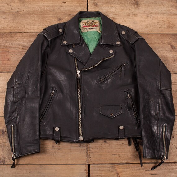 Mens Vintage 90s Avirex Black Leather Motorcycle B
