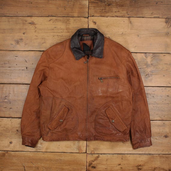 Vintage St John's Bay Leather Jacket L 90s Dad Blanket Lined Vintage St John's Bay Leather Jacket L 90s Dad Blanket Lined