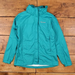 Marmot Regnjacka M Dam Blå Nylon Shell Teal Full Zip Hooded Fodrad