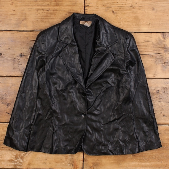 Vintage Mountain Lake Faux Leather Jacket S 90s Blazer Petite