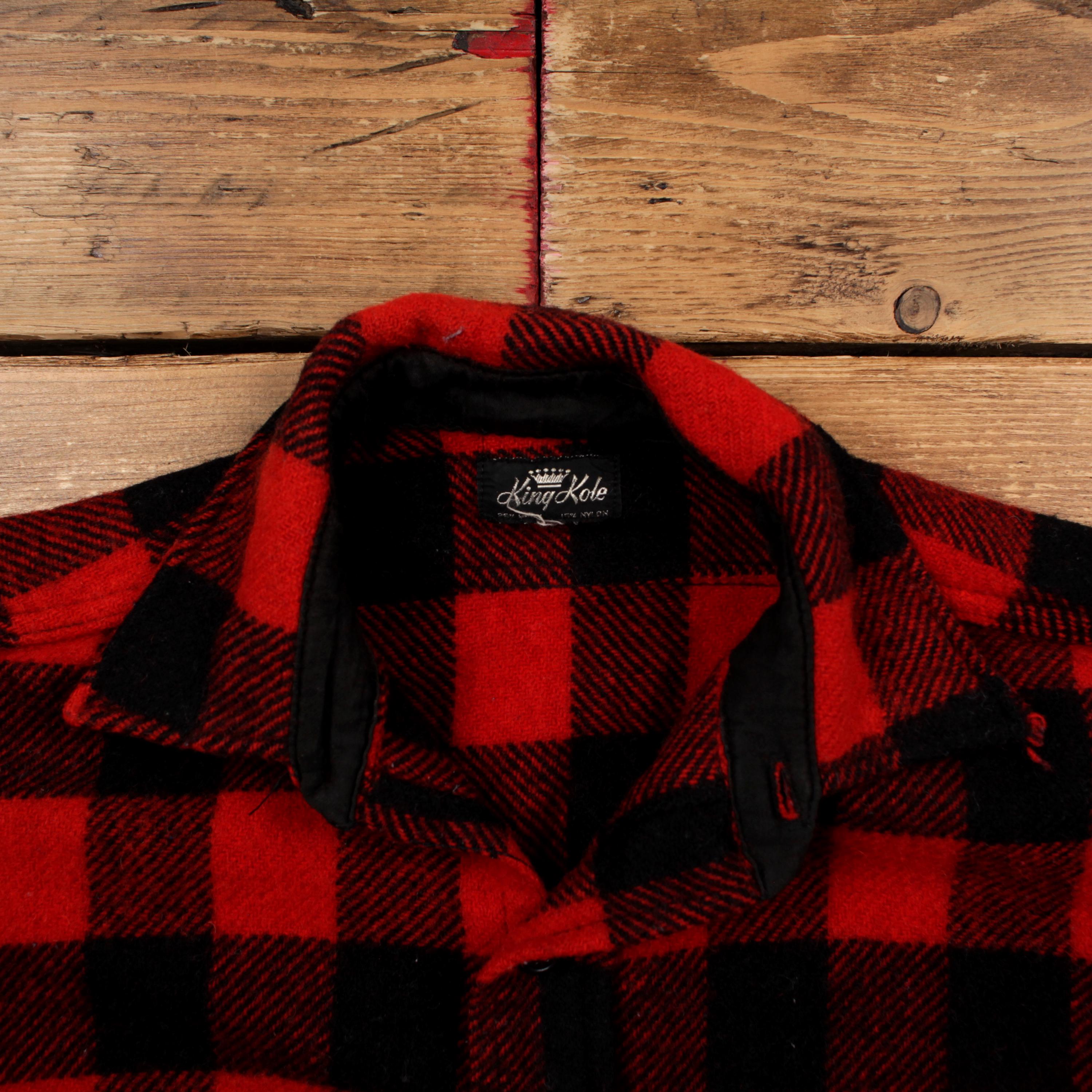 【King Kole】70's 古着 RED チェック WORK SHIRT Vintage King Kole Plaid Shirt Button S 80s Mens Long Sleeve