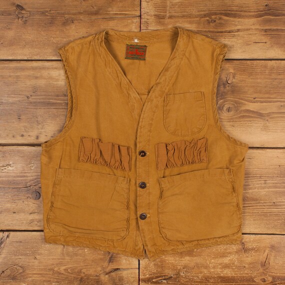 Vintage SafTbak Hunting Gilet M 70s Vest Brown Bu… - image 1