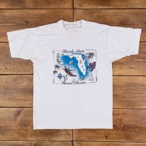 Vintage Single Stitch T Shirt Graphic Large 90s Florida White Tee