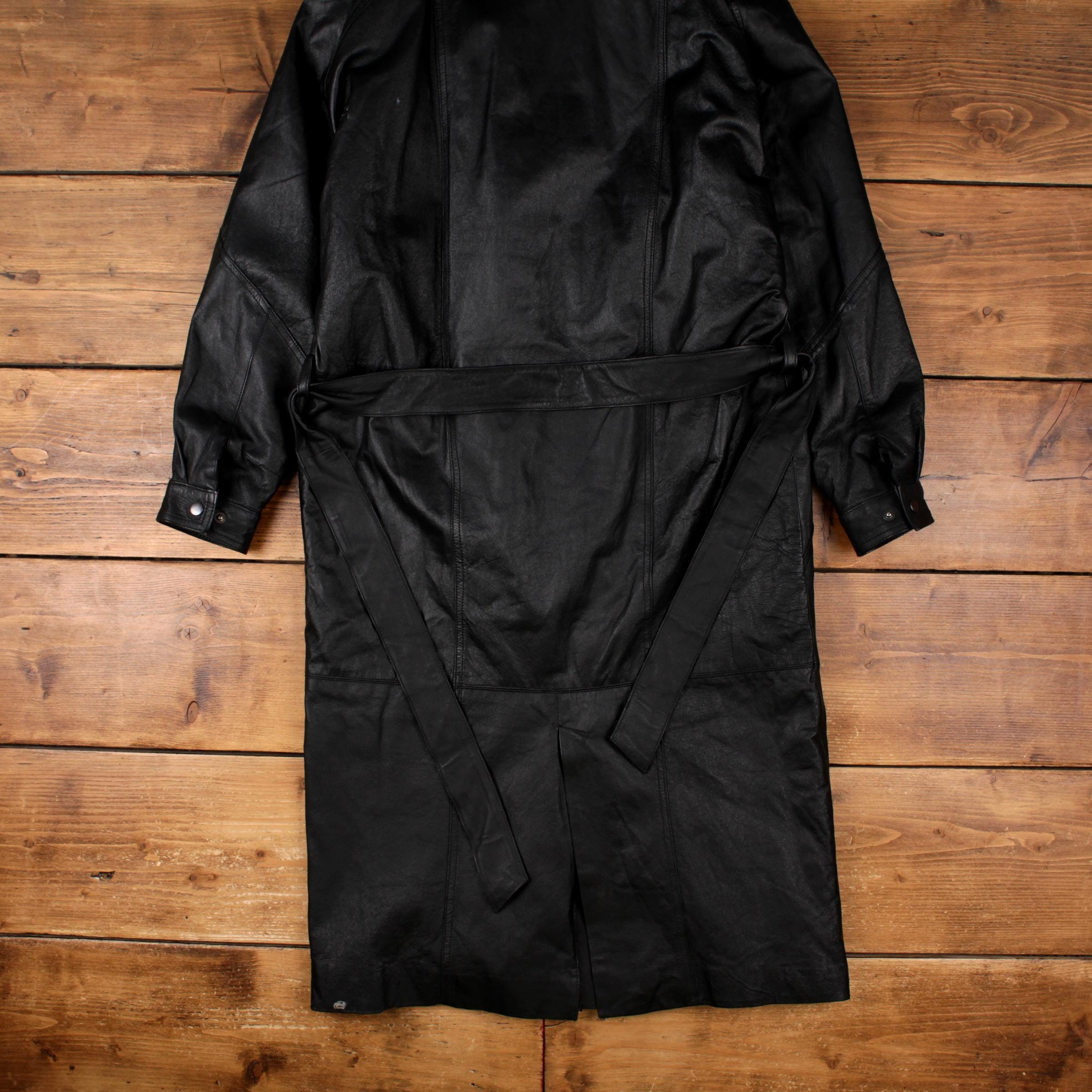 Vintage Saxony Leather Coat M Mens 90s Black Jacket Full Zip