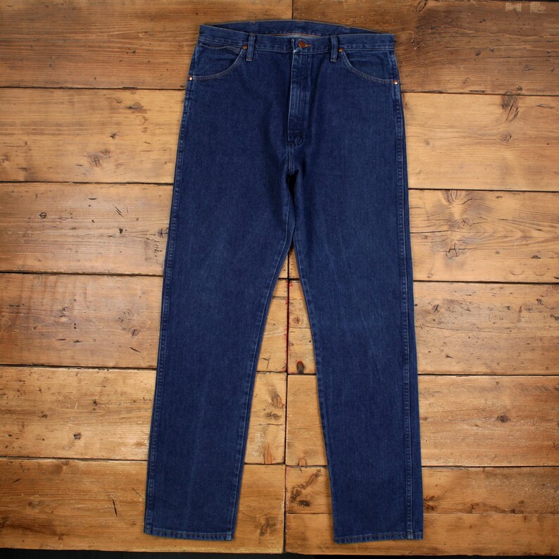 Wrangler Jeans 35x36 Azul Oscuro Lavado a la Piedra Corte Recto Cierre de Cremallera Estilo Western Denim imagen 1