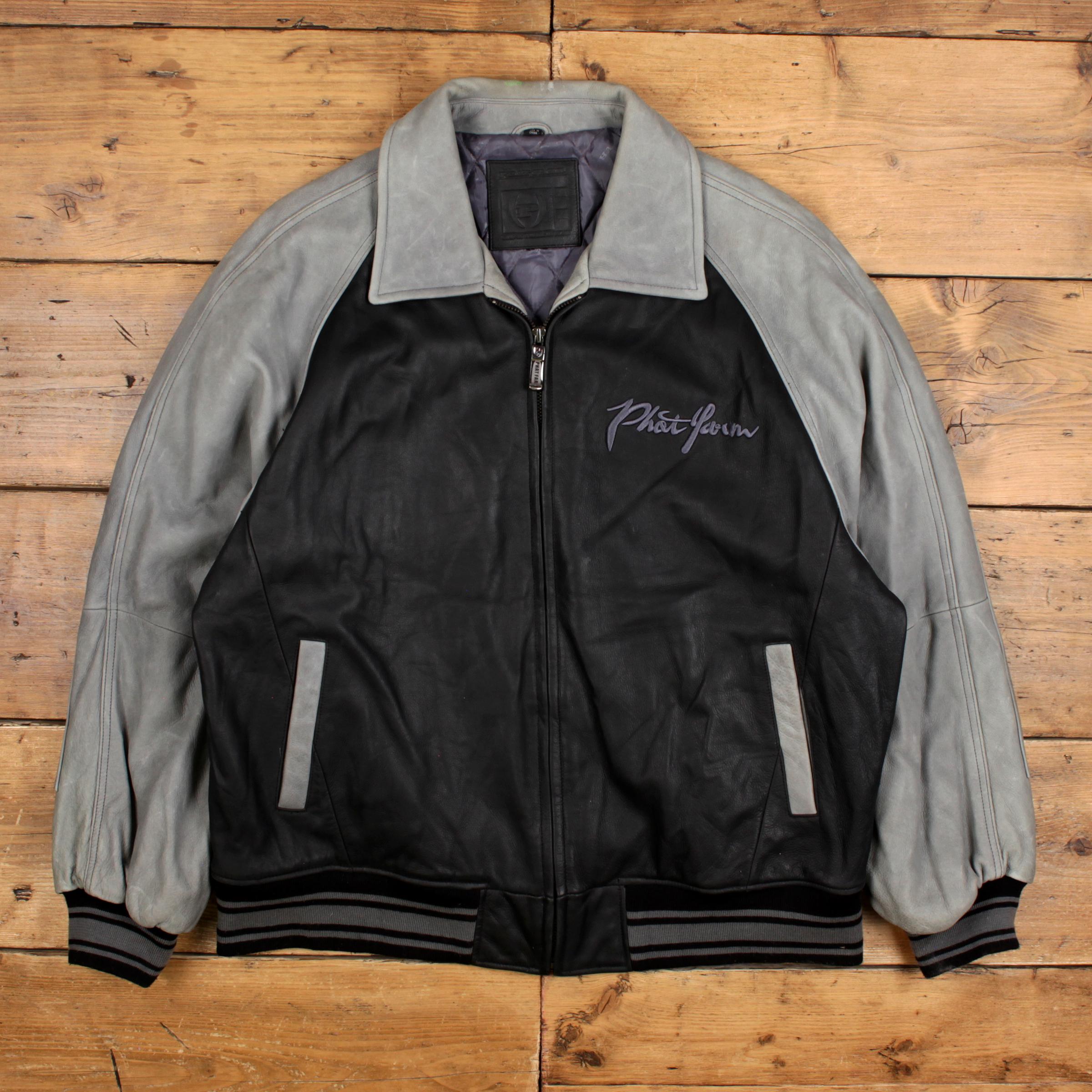 phat farmレザーダウンジャケット PHAT FARM leather jacket, vintage Russell Simmons, varsity
