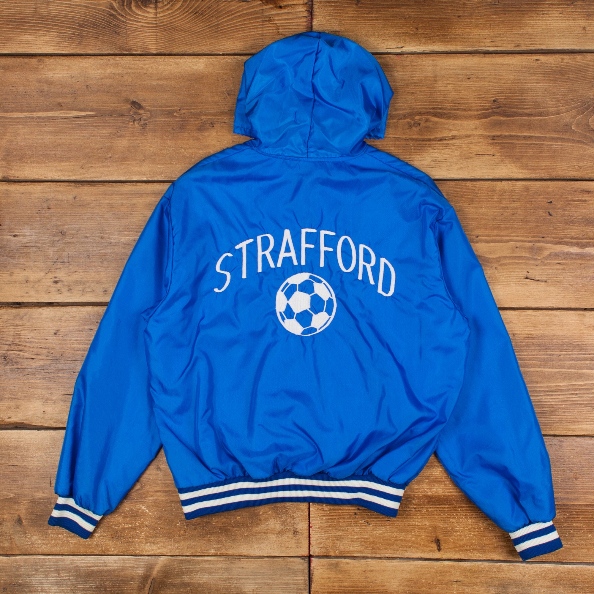 Vintage Birdie Varsity Coat M 80s Pullover USA Made Blue Zip