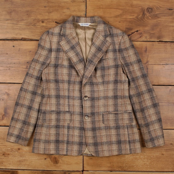 G*S様 70' UNIVERSIDAD MEXICO wool JKTウールス Vintage J.g.hook Wool Jacket S 70s Check Blazer Plaid Brown Womens