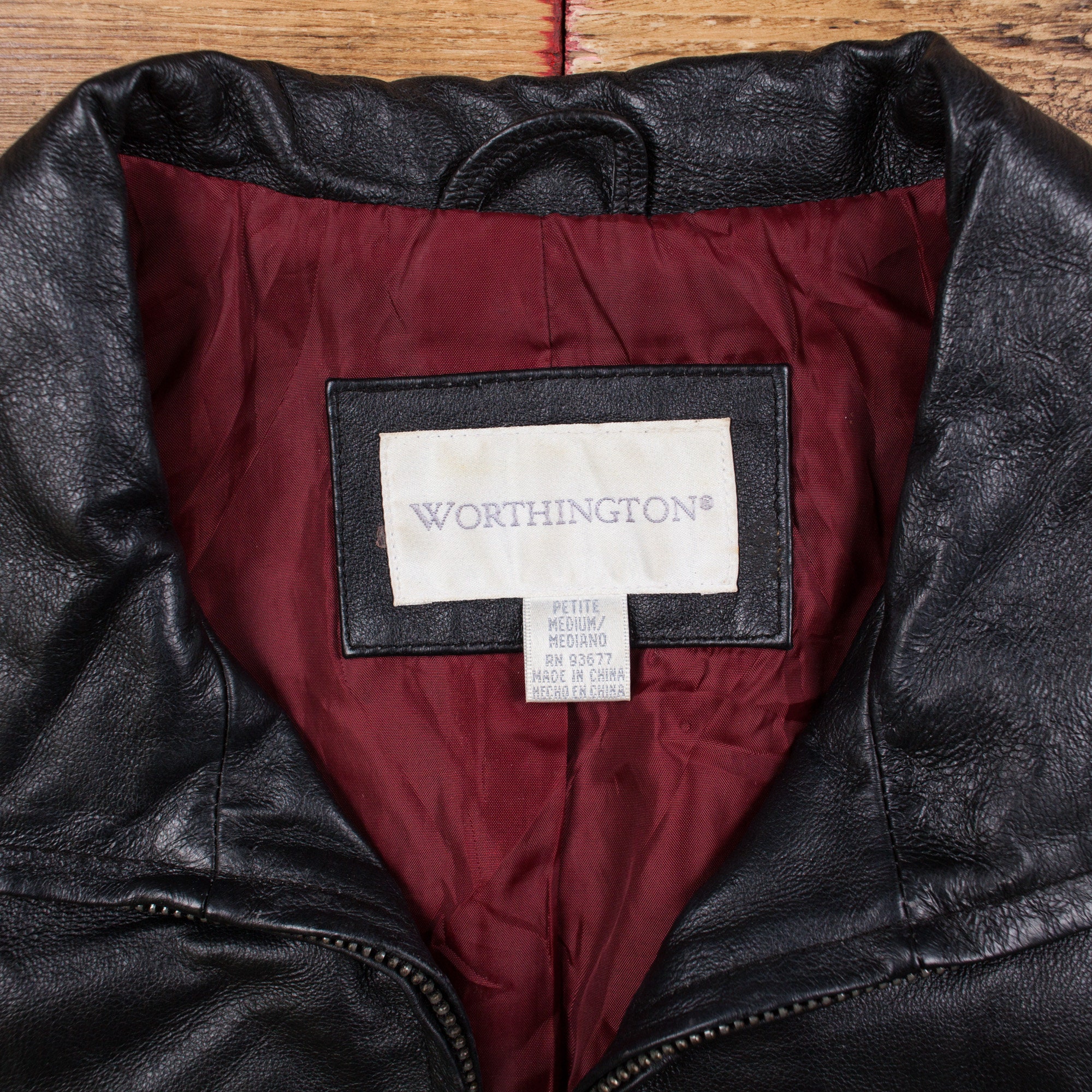 Vintage Worthington Leather Jacket M Petite Coat Black Womens Zip