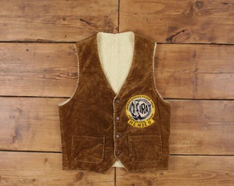 Chaleco de pana vintage XS 80s Asociación Internacional de Rodeo Pana Marrón