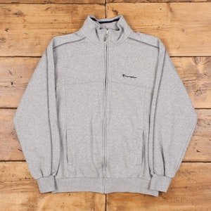 Vintage Champion Logo Sweatshirt L Slim Full Zip Grey Embroidered High Neck