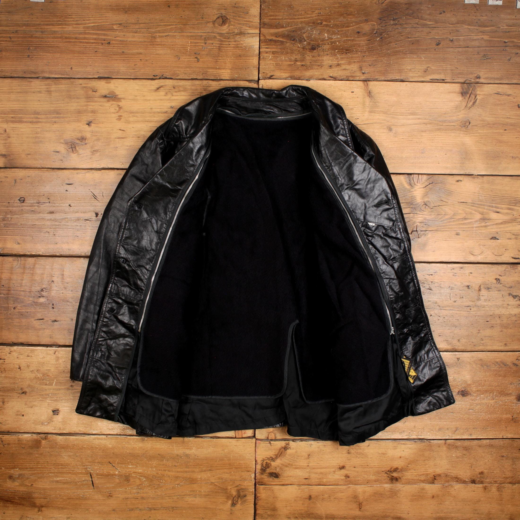 Vintage Leather Jacket XL 80s Car Coat Removable Liner Black - Etsy