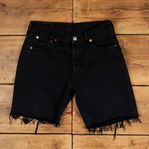 Vintage Levi&#39;s Denim Shorts 30 Levis 501 Raw Hem Jorts Dark Wash Bermuda Black