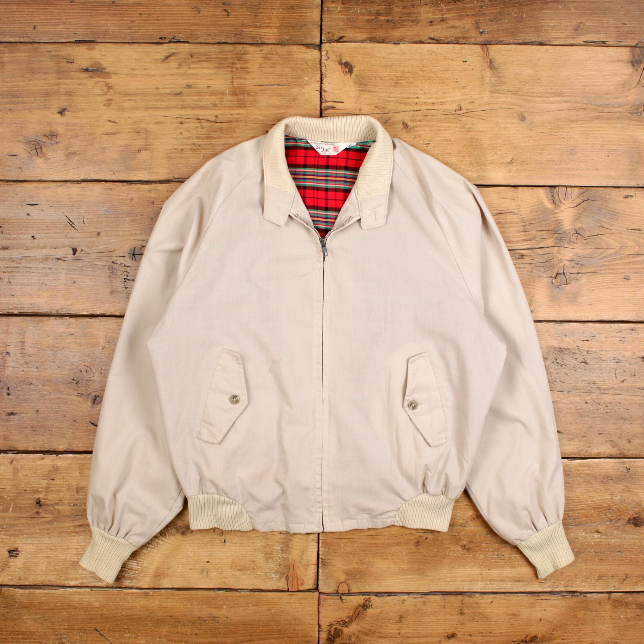 Vintage Sir Jac Bomber Jacket L 80s Windbreaker Raglan Beige