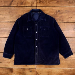Vintage Corduroy Shirt Button XL 90s Quilted Overshirt  Mens Long Sleeve Blue