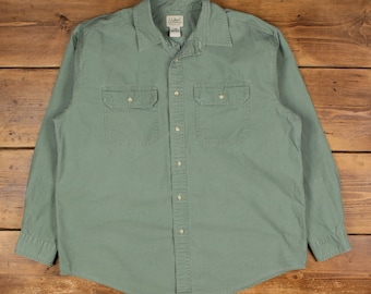 Camisa vintage L.L. Bean talla L para hombre, con botones, estilo años 90, de algodón, para trabajo al aire libre, color verde.