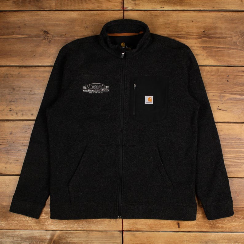 Carhartt 1/4 Zip Sweatshirt L Mens Logo Graphic Workwear Black Pullover image 1