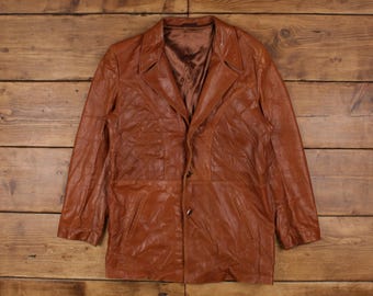 Vintage Grais Leather Jacket L 70s Blazer Brown