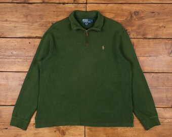 Vintage Ralph Lauren 1/4 Zip Jumper Sweater L Polo Quarter Zip Logo Zip Green