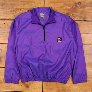Vintage Surf Style Windbreaker Jacket L 80s Holographic USA Made Purple