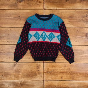 Vintage Pullover Pullover XS Abstrakt Rundhals Bunt