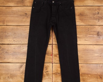 vintage Jeans Levis 501 38 x 32 cm, délavage foncé droit denim noir rouge