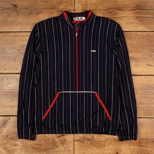 Chaqueta deportiva vintage Fila para mujer, años 90, azul, con raya diplomática y cremallera 1/4 imagen 1