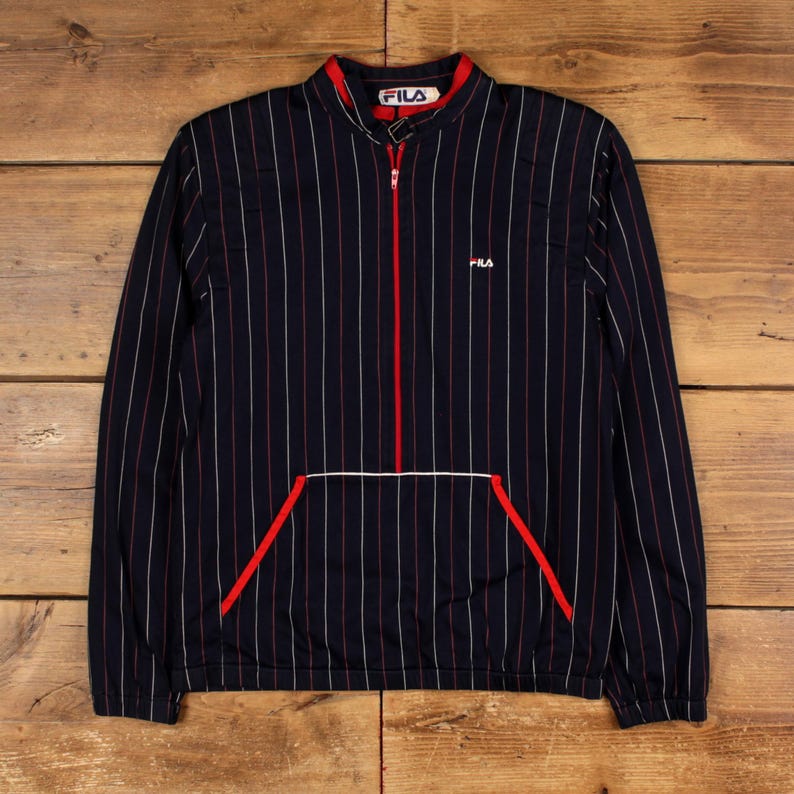 Chaqueta deportiva vintage Fila para mujer, años 90, azul, con raya diplomática y cremallera 1/4 imagen 1