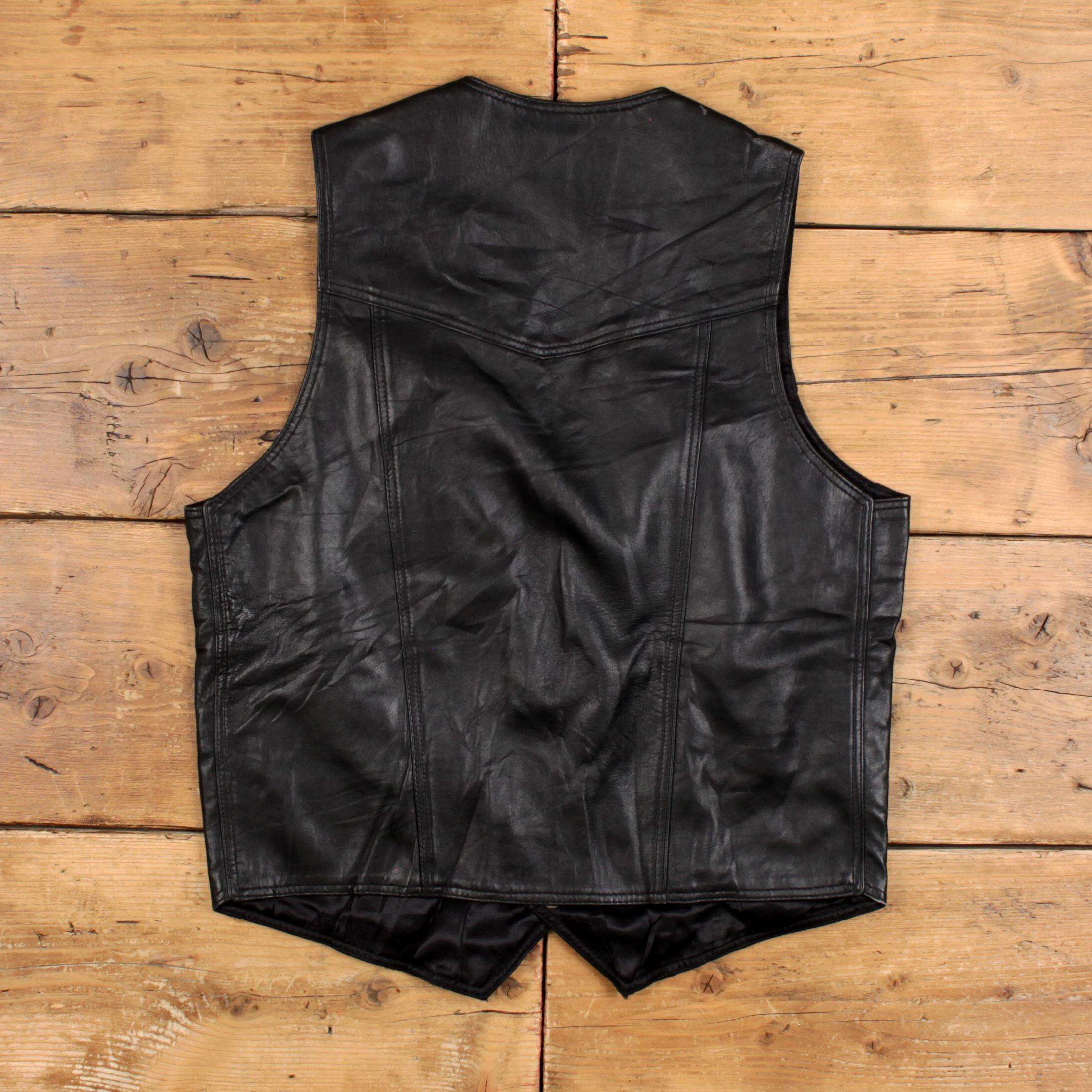 Vintage Leather Sheen Vest 42 Mens 00s Black Biker Casual